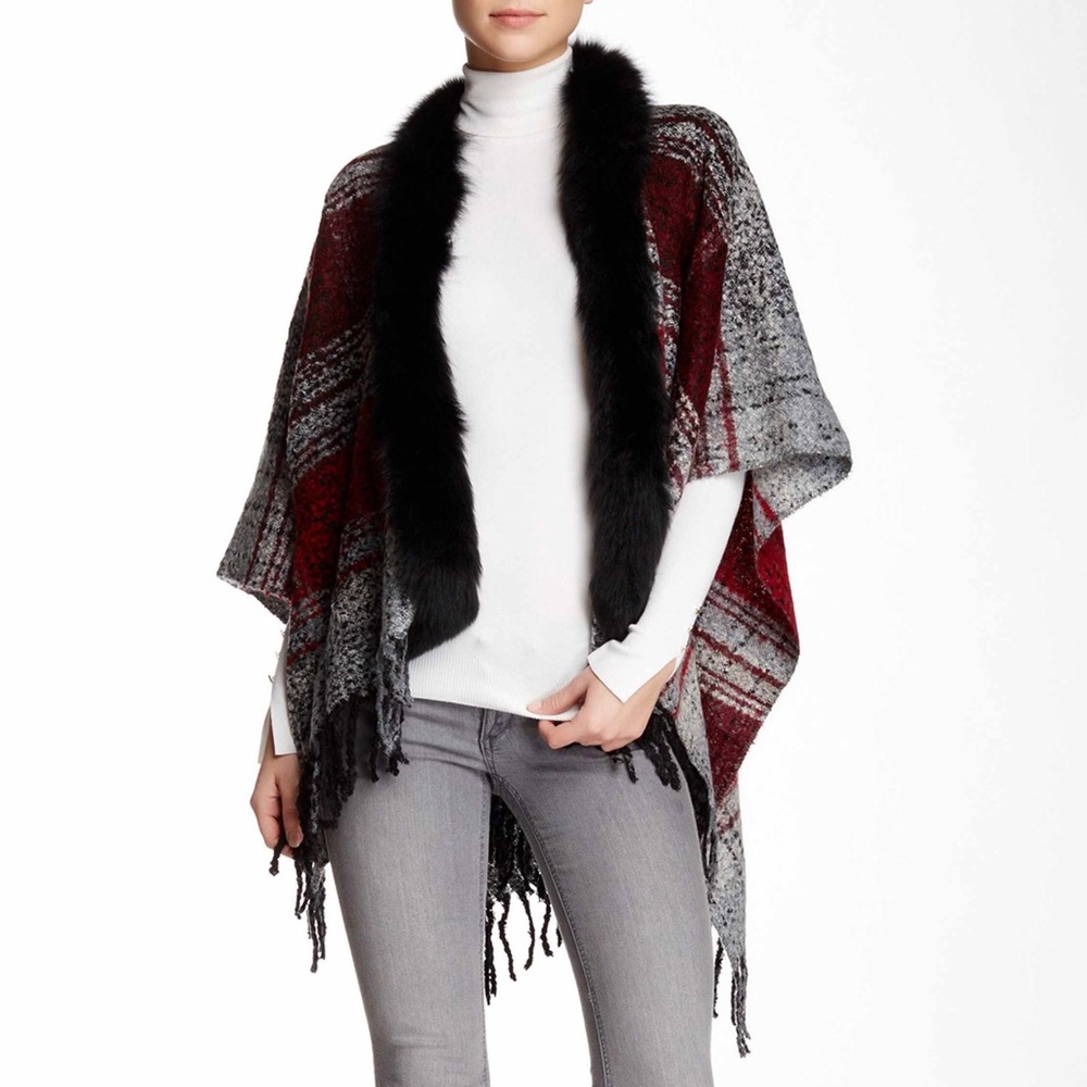 Knit Wrap trimmed with Genuine Fox Fur